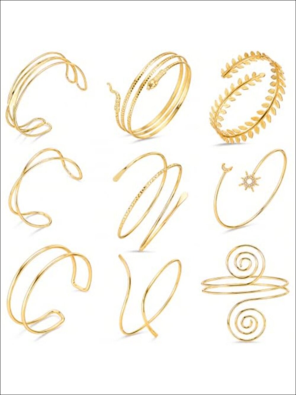 9Pc Gold Tone Cuff Bracelet Set Adjustable Bangles Costume Jewelry Gift